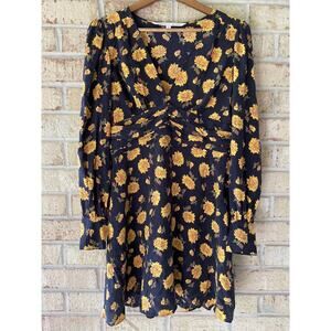 Veronica Beard Marion Long-sleeve Floral Mini Dress In Black Multi $495 10 flaw